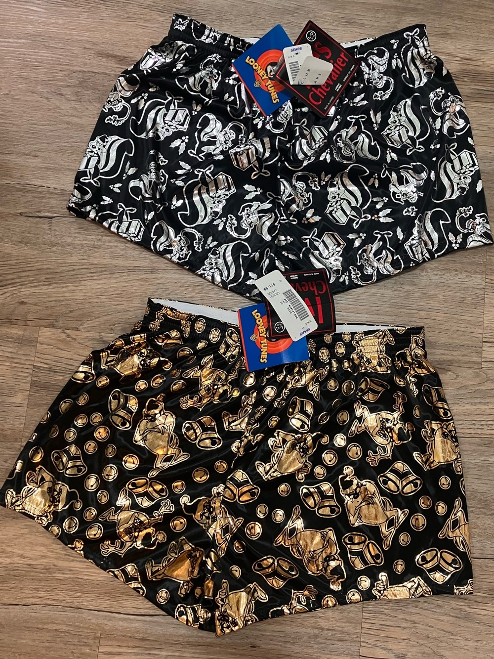 Vtg 90s Looney Tunes Boxers Lot Yves Chevalier Pepé Le Pew Taz Xmas Metallic Lg